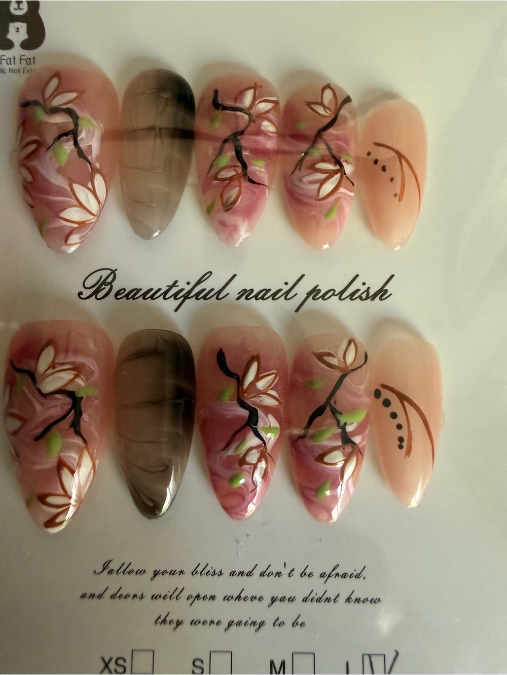 Hand-Painted Floral Press-On Nails in Blush Pink & Taupe